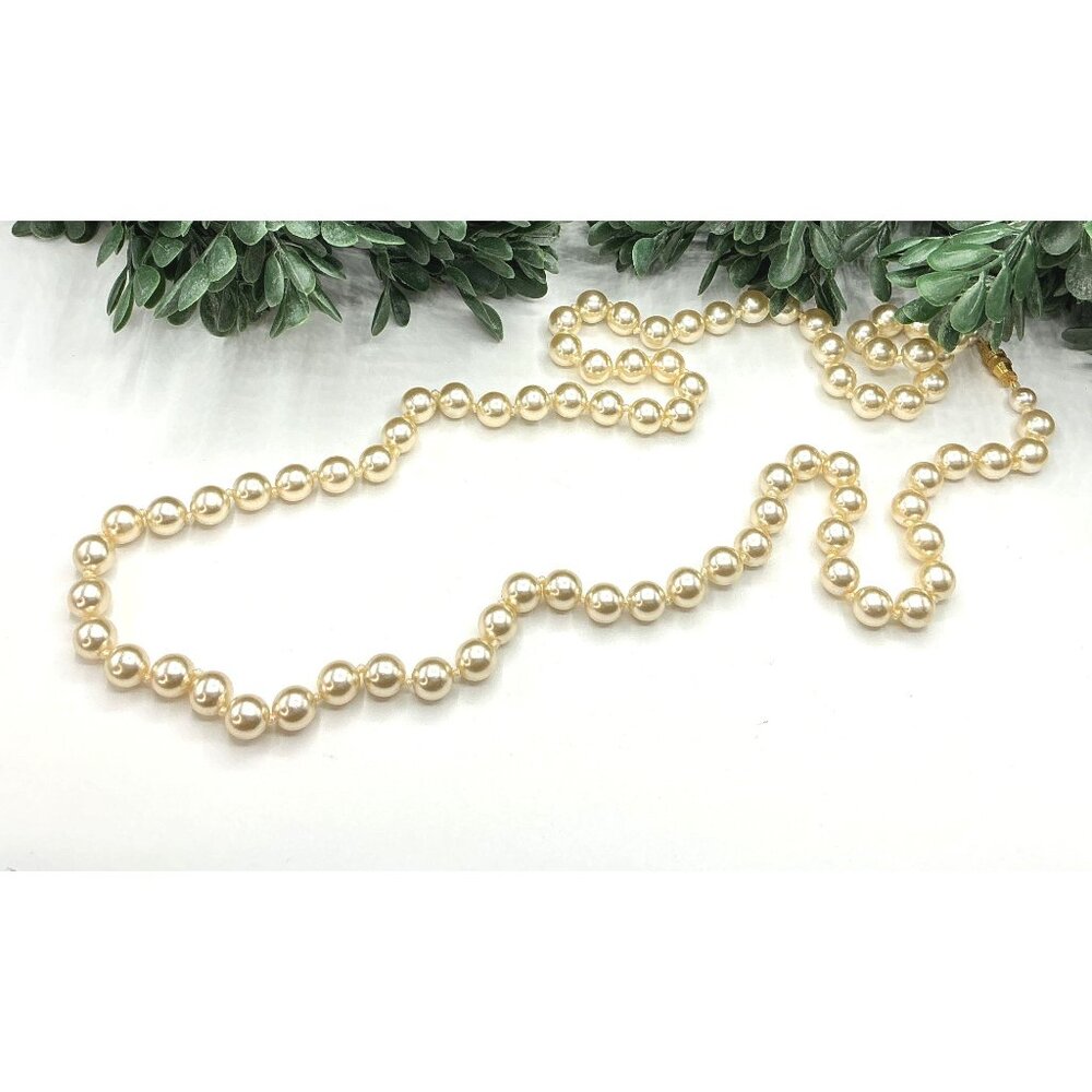 Classic Faux Pearl Long Necklace With Gold-Tone Clasp
